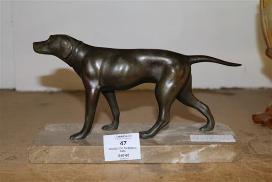 Bronze dog on marble base